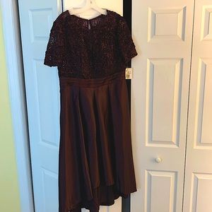 High bodice, high low maroon evening/event dress, size 16